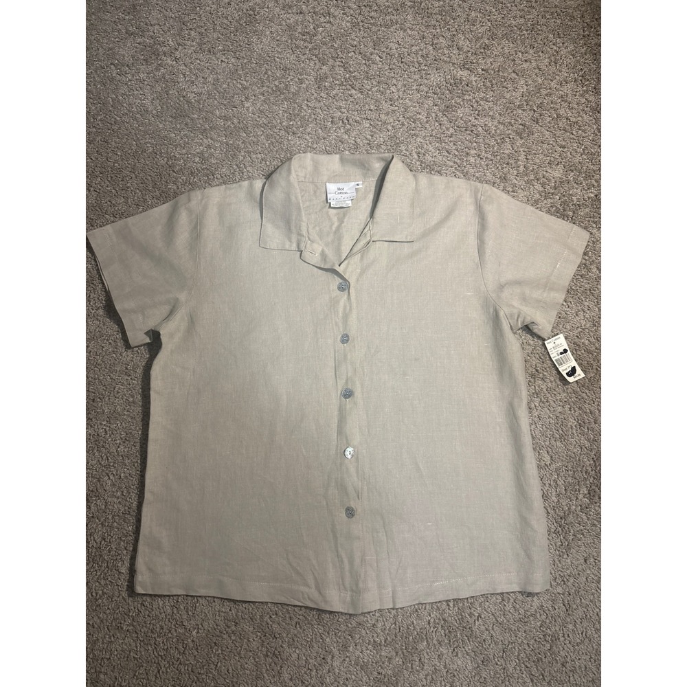 Y2K Hot Cotton by Marc Ware Linen Blend Short Sleeve Button Up Shirt Gray S NWT